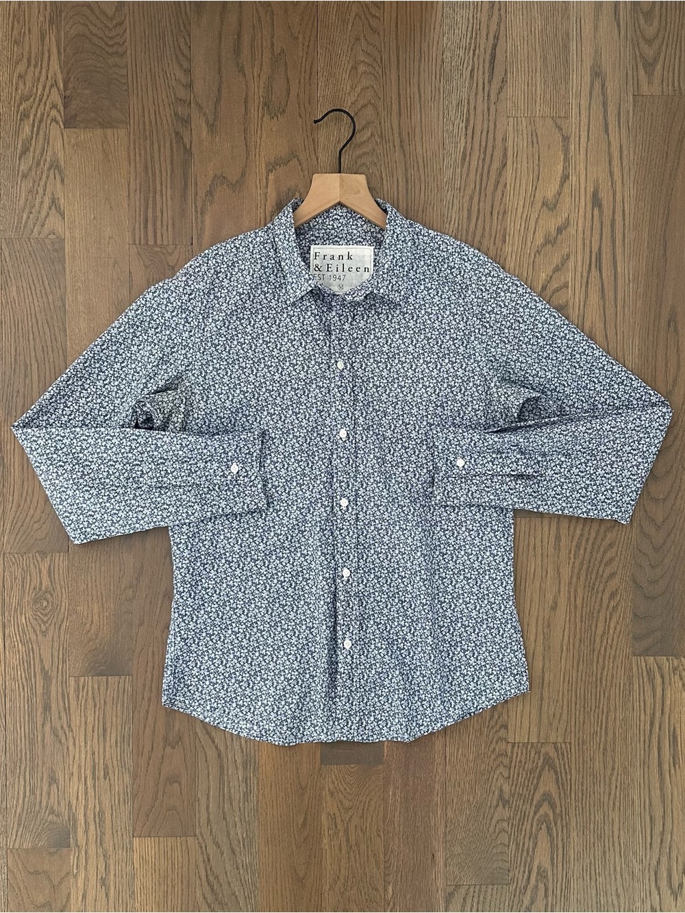 Frank & Eileen Joedy Ditsy Floral Print Collared Poplin Shirt Blue Multicolor M